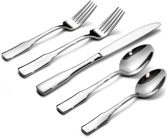 Alata Kate 60-Piece Silverware Set Stainless Steel Flatware Set,Service for 12,Mirror Polished Cutlery Set,Dishwasher Safe