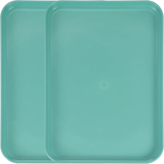 uxcell 2Pcs Plastic Serving Trays, 12.2 x 8.7 Inch Rectangle Food Trays Serving Cafeteria for Kitchen Restaurant Coffee Fruit Burger Lunch Dessert, Dark Green