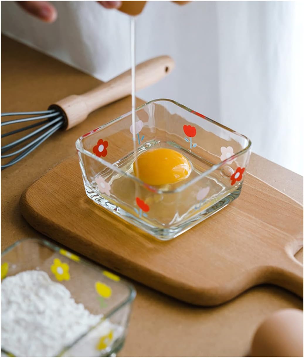 9 OZ Small Flower Candy Dish Cute Floral Candy Bowl Mini Square Glass Bowl for Dessert,Snack,Fruit,Icecream,Yogurt,Dipping,Prep,Clear Serving Bowl,set of 2