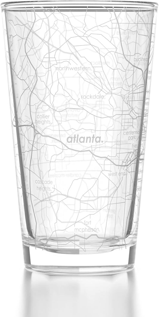 Well Told Engraved Atlanta Georgia Map Pint Glass, Etched Beer Gift (16 oz, Clear) City Map Pint, Custom City Glassware, Gifts For Beer Lovers
