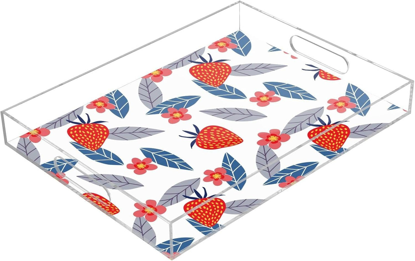 Acrylic Serving Tray with Handles Spill Proof Kitchen Storage Tray Clear Decorative Tray Makeup Drawer Organizer Storage Tray for Bathroom Living Room Ottoman 15.7x11.8Inches