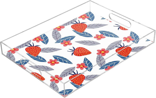 Acrylic Serving Tray with Handles Spill Proof Kitchen Storage Tray Clear Decorative Tray Makeup Drawer Organizer Storage Tray for Bathroom Living Room Ottoman 15.7x11.8Inches