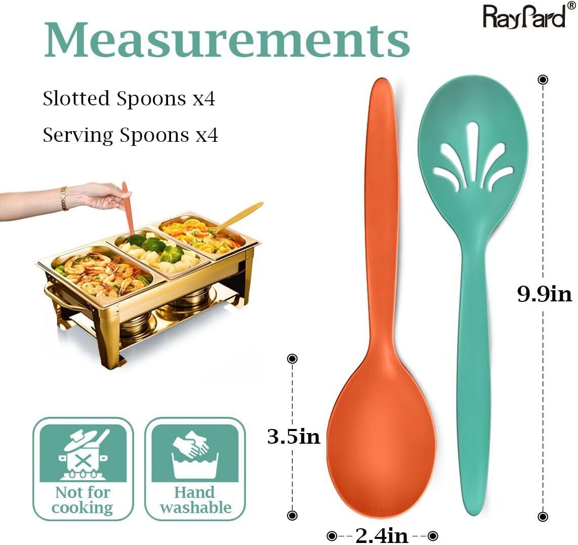 8 Pcs 10" Large Plastic Wheat Straw Serving Spoons Set, Serving Spoons & Slotted Spoons, Kitchen Mixing Serving Spoon for Party Buffet Catering (Orange/Blue/Yellow/Green, Not for Cooking)