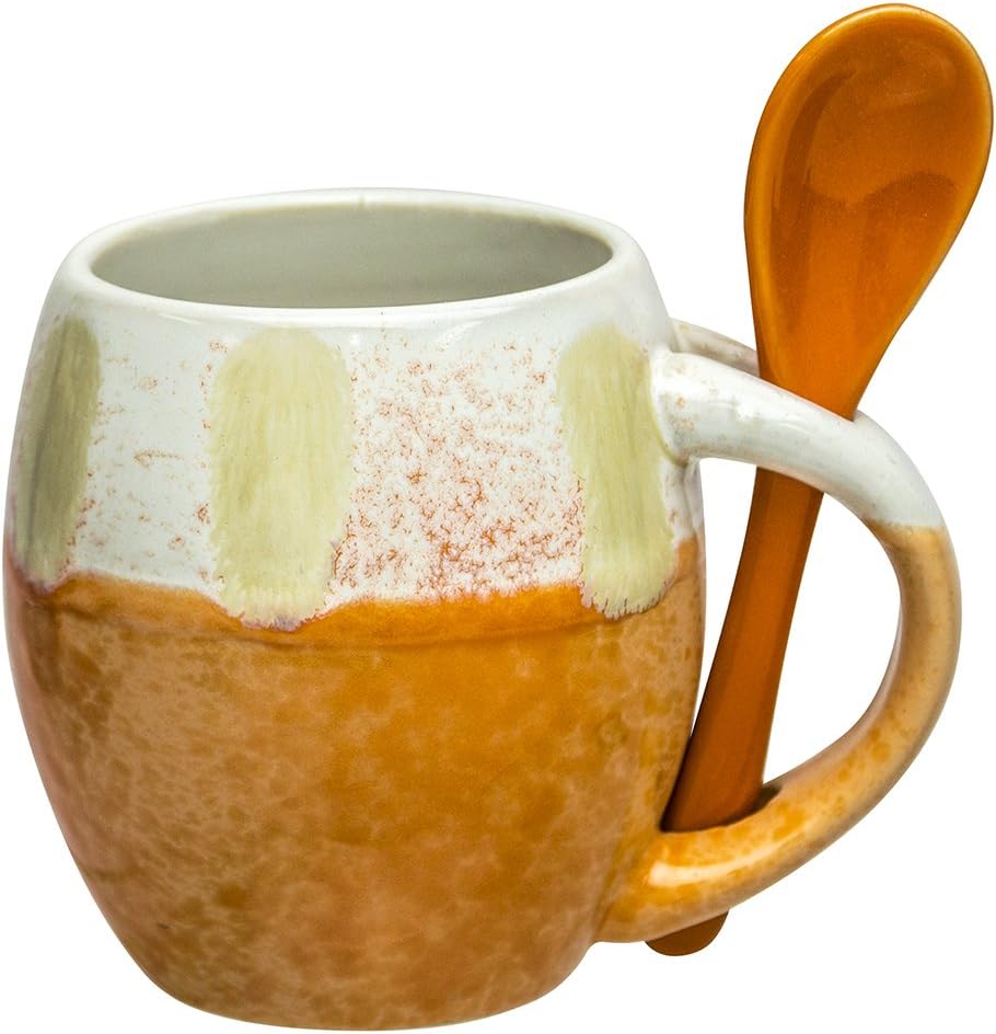 Mug with Spoon - Ceramic Glazed Set of 4, 5 oz, Beautiful Coffee Cups, Dishwasher and Microwave Safe, Mini Espresso Cups, Unique Expresso Mugs with Handle