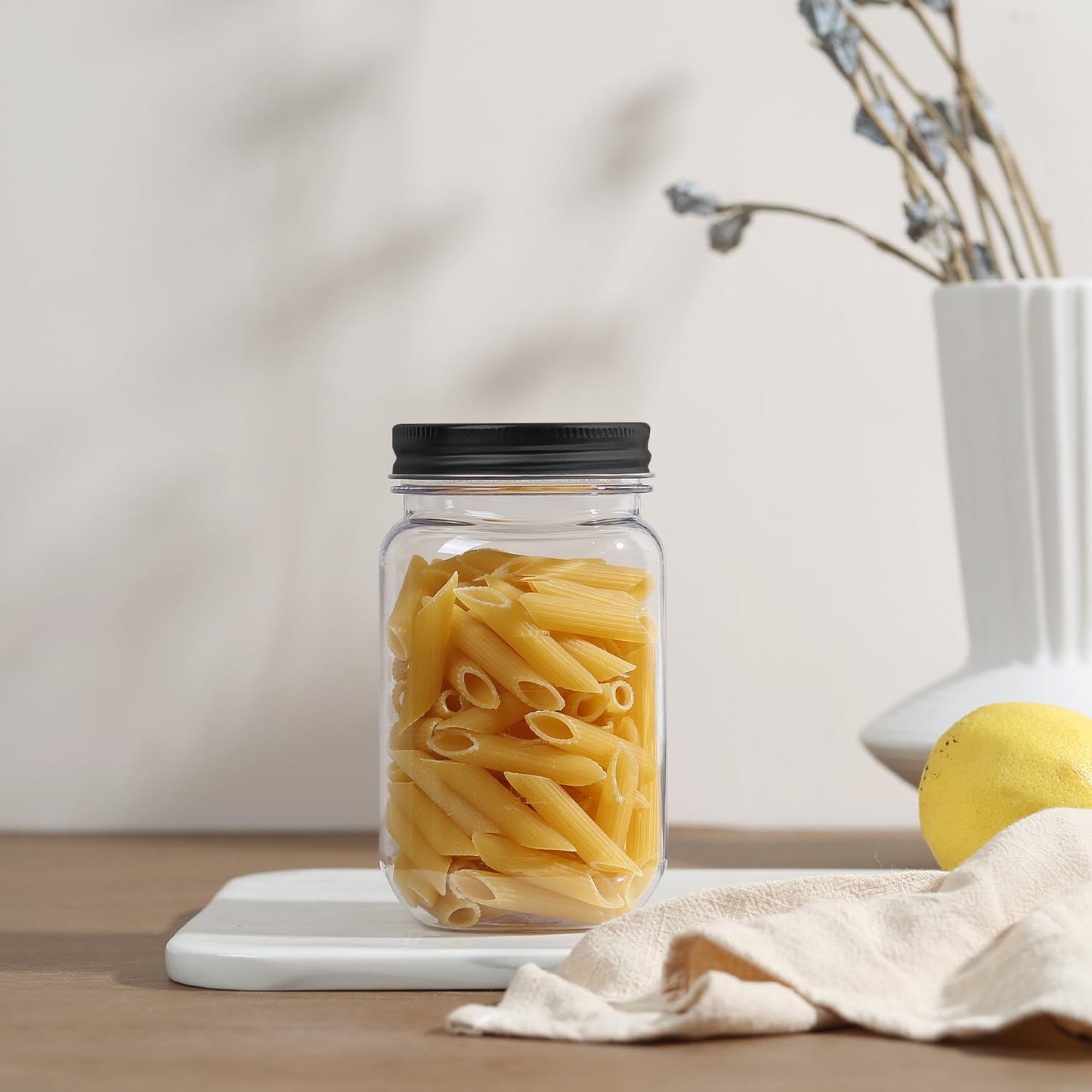 novelinks 16 oz Clear Plastic Jars with Screw-On Lids - BPA-Free Refillable Storage Containers for Slime, Food, Crafts, Kitchen & Household Use (10 Pack,Black)