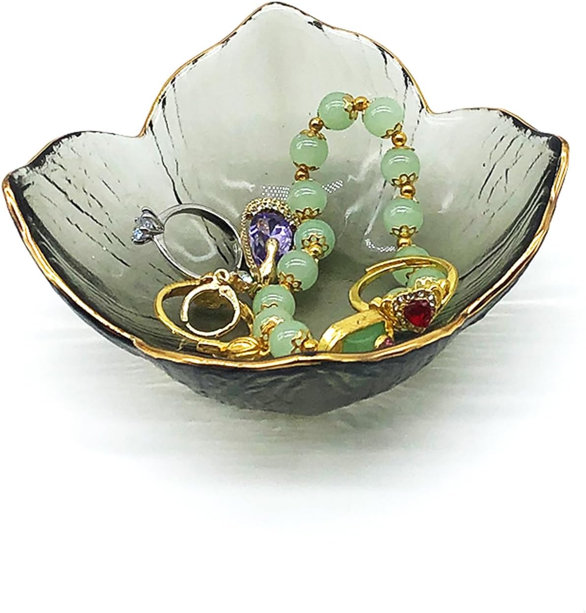 Small Ring Dish, Flower Jewelry Dish Tray, Vanity Glass Jewelry Tray, Room Nightstand Decor Jewelry Bowl, Wedding Engagement Ring Holder for Women, Bathroom Ring Bowl Trinket Dish, Gift