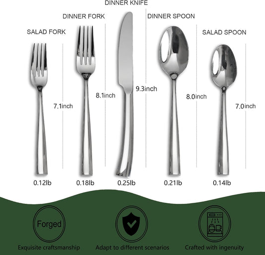 18/10 20-Piece Silverware Set, Glossy Flatware Set Stainless Steel, Modern Cutlery Set, Service for 4, Mirror Finish Dishwasher Safe