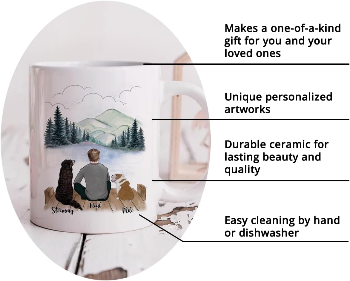 Gossby Personalized Dog Mug - Life is Better with Dogs (Man - 2 Dogs) - 11oz, 15oz Dog Lover Coffee Mugs for Dog Dad - Personalized Dog Dad Gifts for Men, Dog Owners - Custom Dog Mug with Names