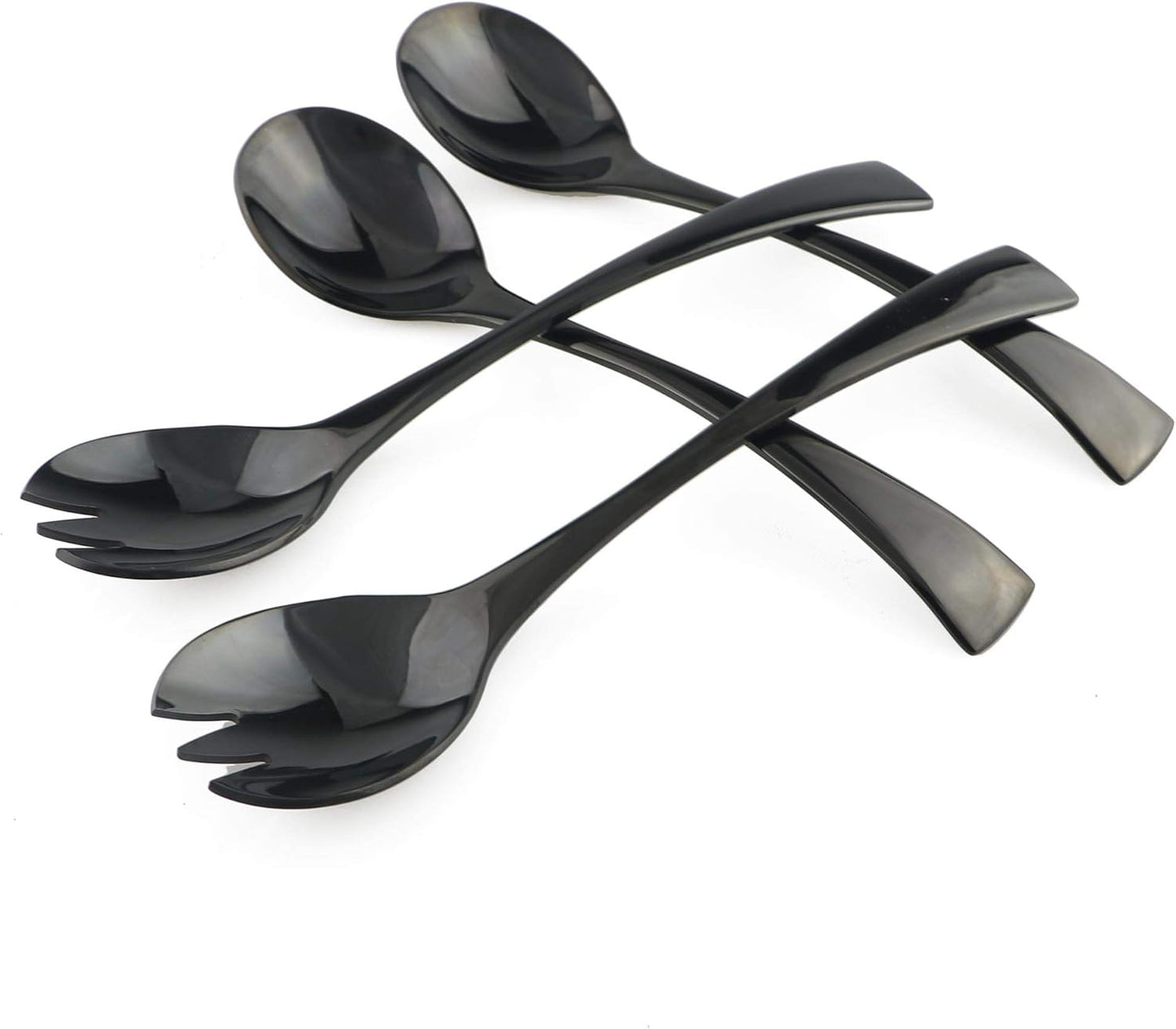 4-Pieces 18/10 Stainless Steel Salad Set, 2 Salad Fork 2 Salad Spoon, Mirror Polishing Black