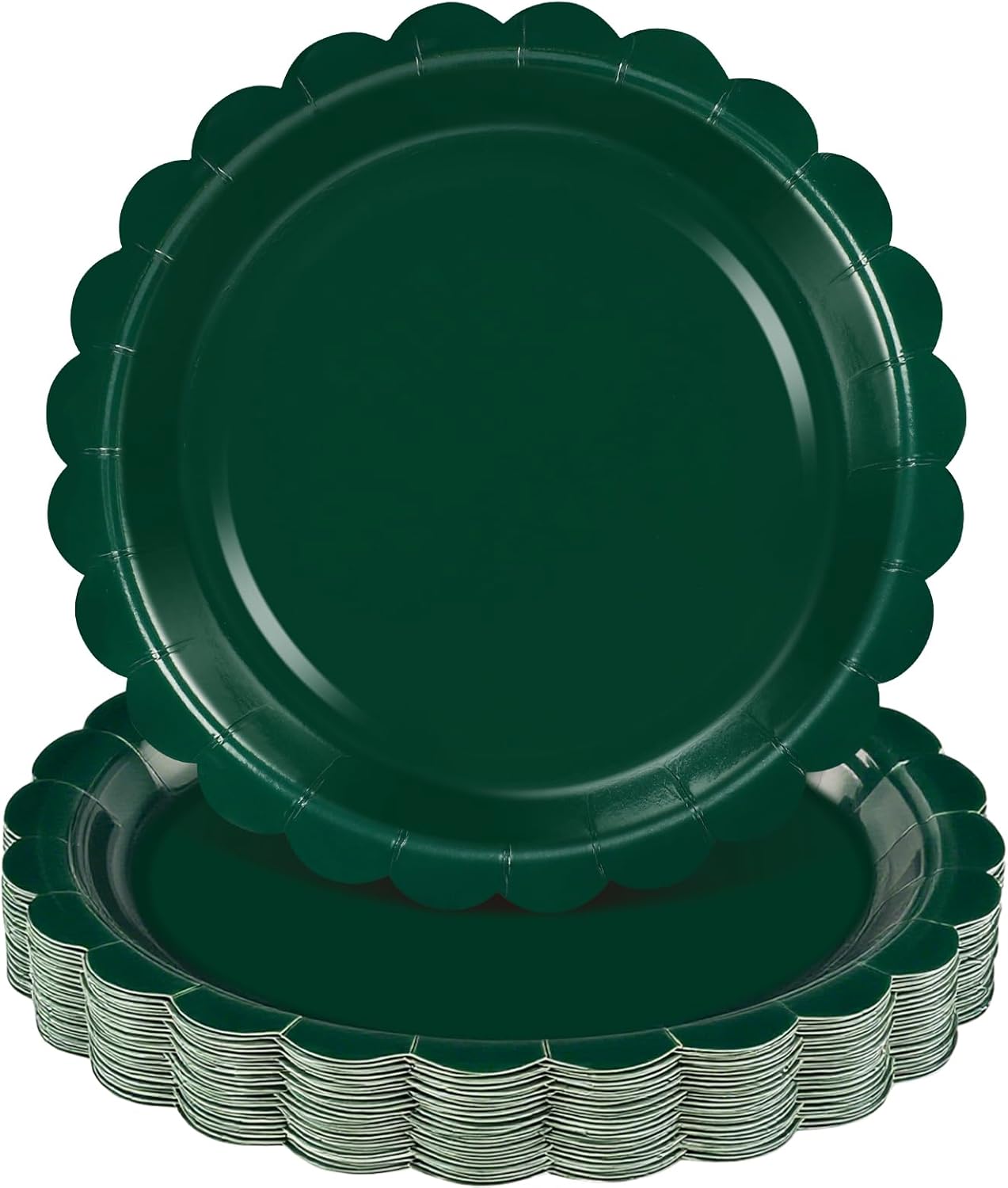 30 Pcs Dark Green Plates 9 Inch Scalloped Christmas Plates Disposable Green Dessert Dinner Plate Holiday Party Plate for Thanksgiving, Christmas, Birthday