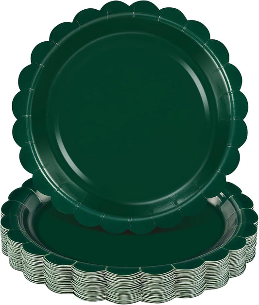 30 Pcs Dark Green Plates 9 Inch Scalloped Christmas Plates Disposable Green Dessert Dinner Plate Holiday Party Plate for Thanksgiving, Christmas, Birthday