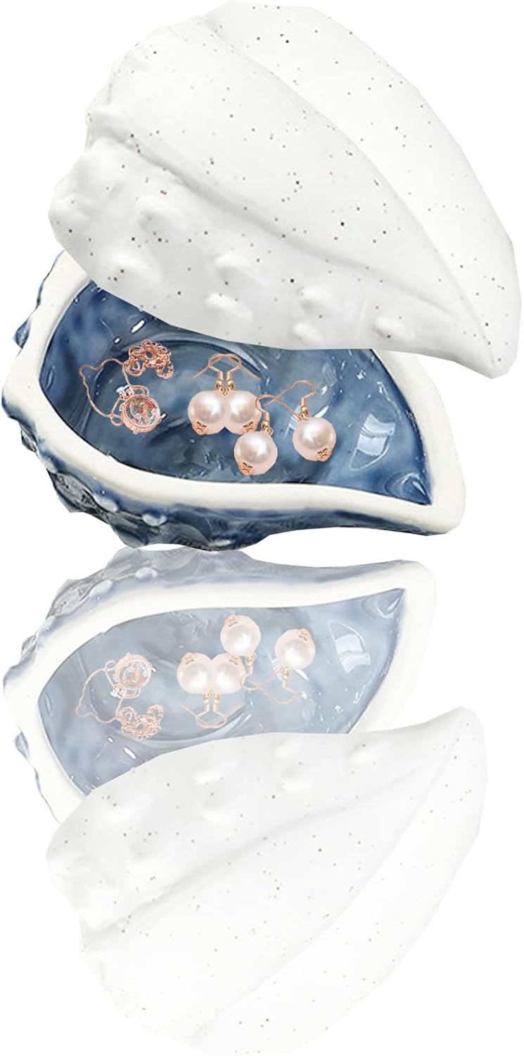 Shell Ring Holder for Jewelry, Ceramic Jewelry Dish, Trinket Tray Candy Dishes, Jewelry Tray Jewelry Plate Small Key Bowl for Entryway Table Birthday Home Party Decor (K STYLE)