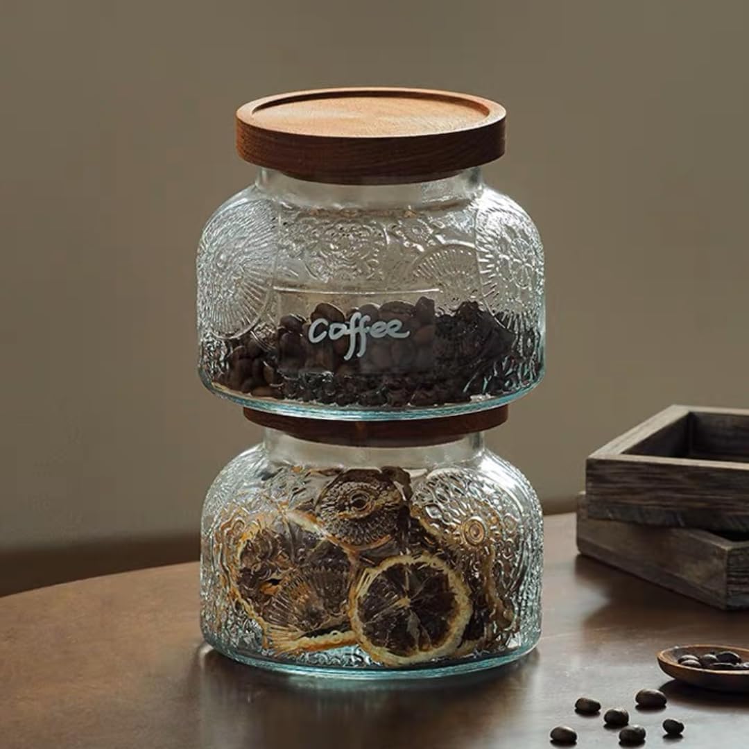 Vintage Decorative Glass Jar, 25.3 FL OZ Glass Food Storage Container, Glass Jar with Lid for Kitchen Pantry Holds Candy Coffee Tea Nuts Sugar Container (Sunflower)