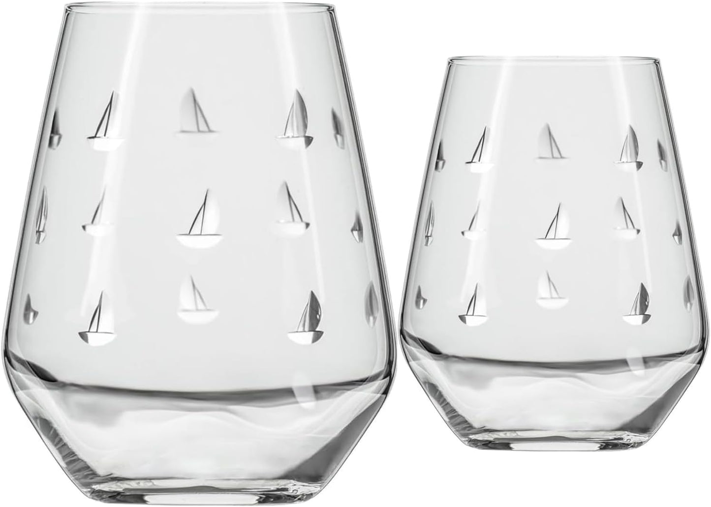 Rolf Glass Sailing Stemless Wine Tumbler 18 ounce | Stemless Wine Glasses Set of 2 | Lead-Free Crystal Glass | Diamond-Wheel Engraved | Proudly Made in the USA