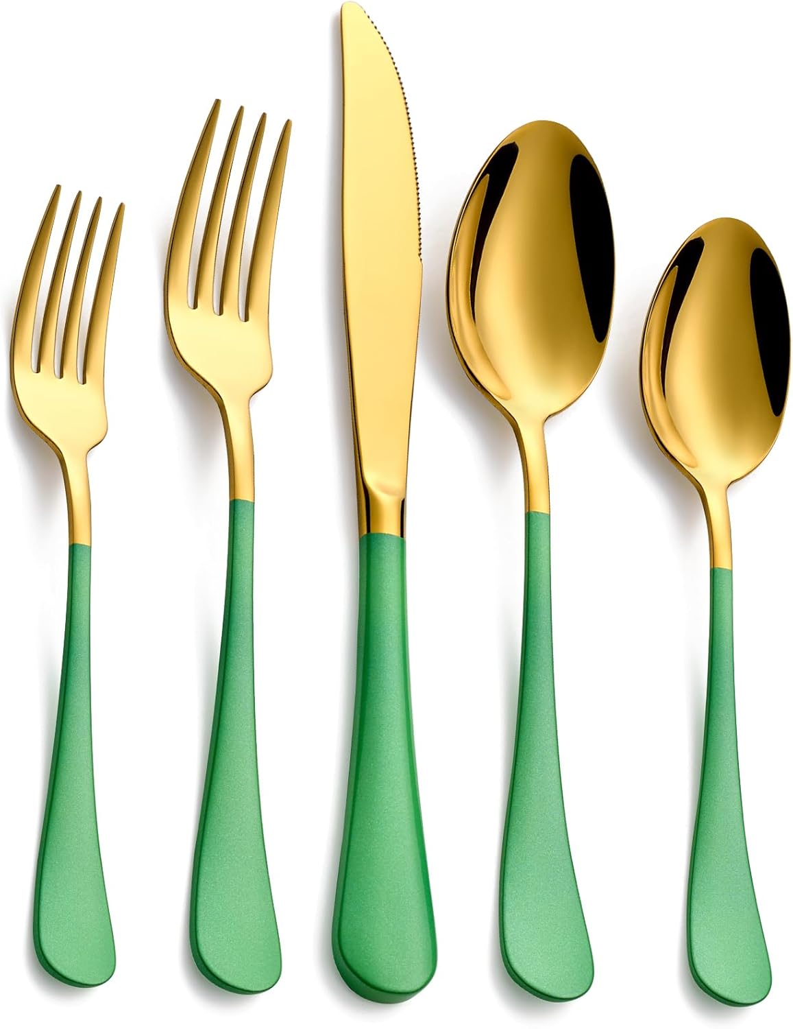 20-Piece Green & Gold Silverware Set, 18/0 Stainless Steel Colorful Handle Flatware Set,Service for 4,Modern Cutlery Set Includes Dinner Knives Forks Spoons,Mirror Polished,Dishwasher Safe