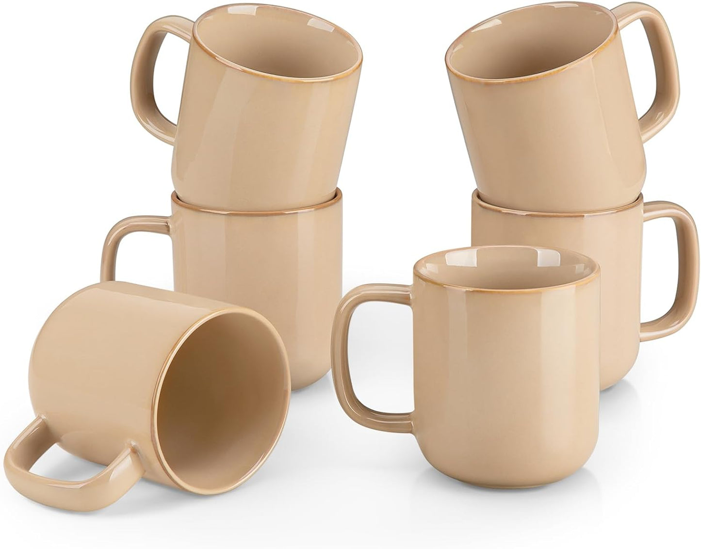 vancasso 16 oz Coffee Mugs Set of 6, Large Ceramic Mug with Handle, Unique Glaze Coffee Cups for Latte, Cappuccino & Hot Cocoa, Dishwasher & Microwave Safe, Brown, Series PLAYA