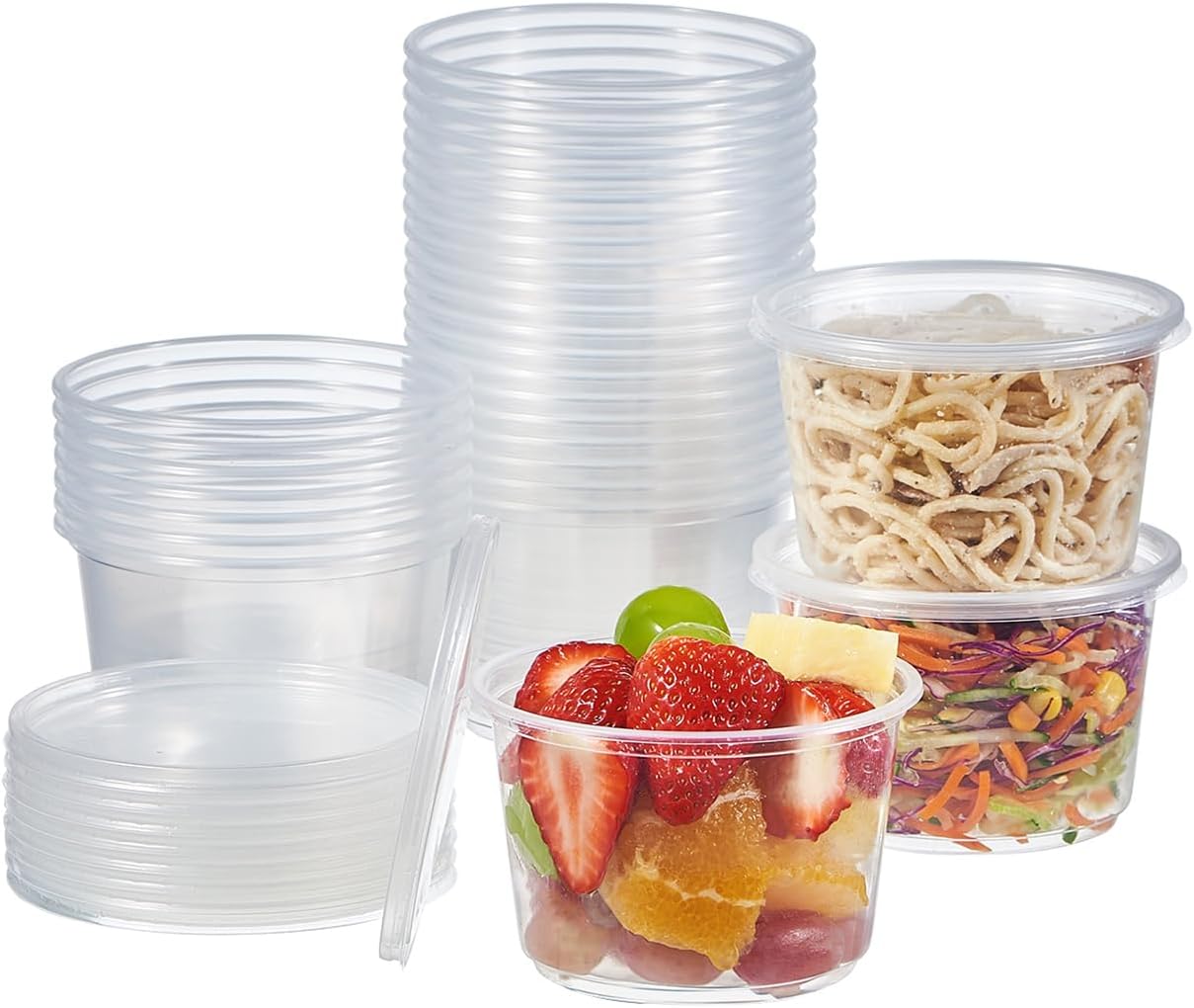 [50 Set - 16 oz. Plastic Deli Disposable Food Storage Containers With Airtight Lids (Formerly FULING)