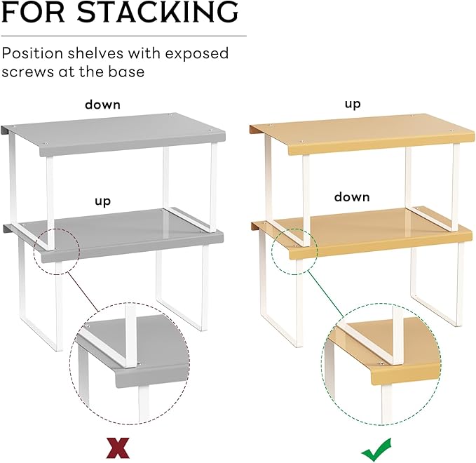Cabinet Organizer Shelf,2 Pcs Metal Shelves Spice Rack for Kitchen Counter- Pantry Organizers and Storage,Stackable Risers Stand for Bathroom,Cupboard,Desk Organization