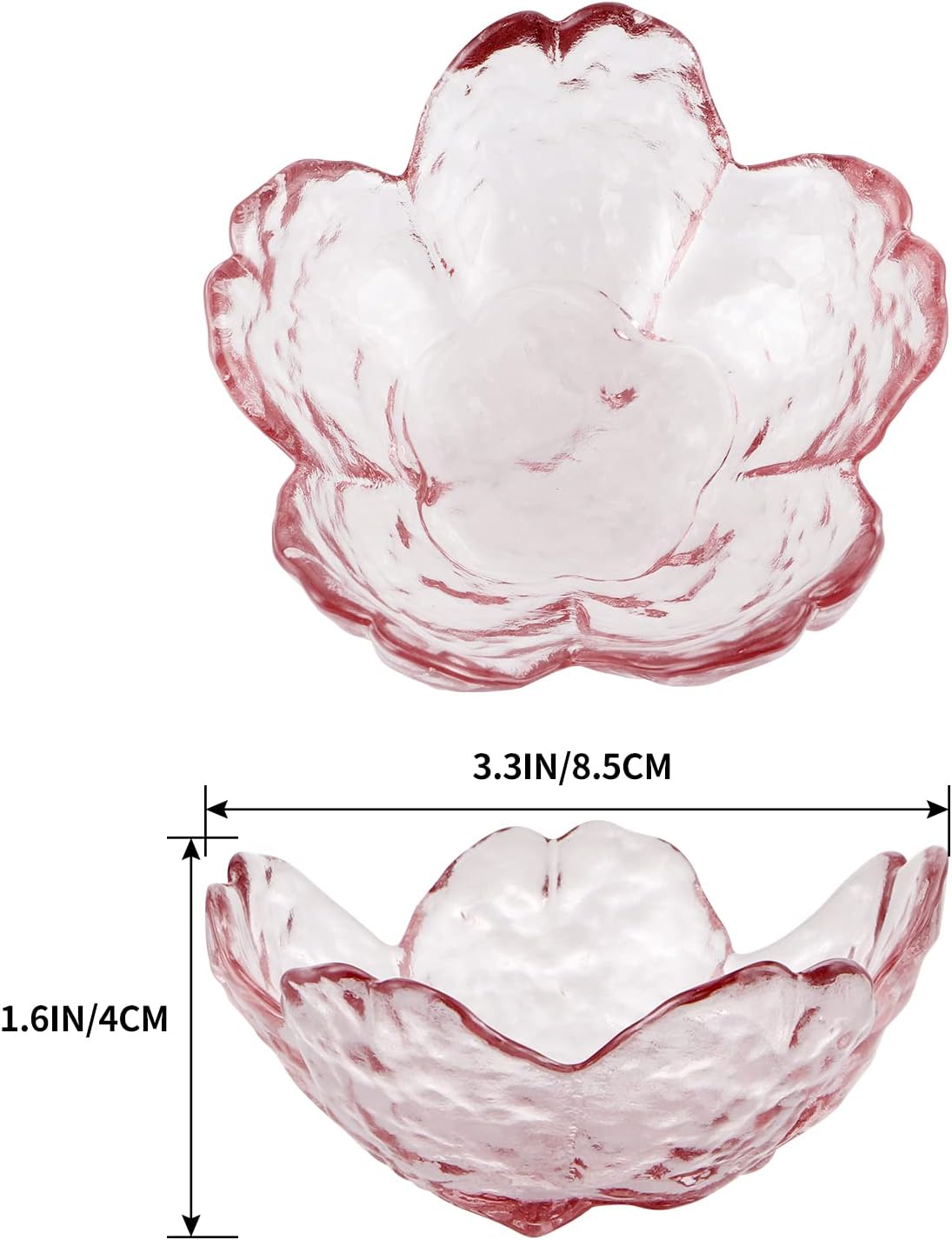 8 Pcs Glass Sakura Soy Sauce Dishes, Cute Mini Dessert Bowls, Stackable Tiny Appetizer Plates for Dips, Seasonings, Snacks, Fruits or Tea Bags, Small Candles, Trinkets (Pink)