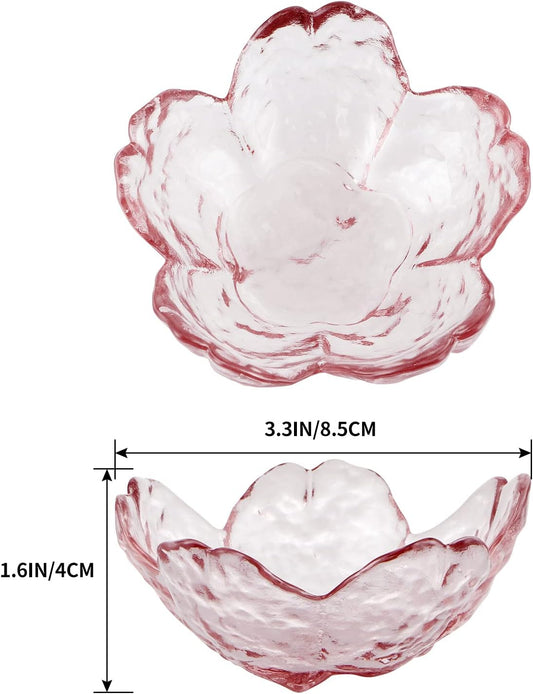 8 Pcs Glass Sakura Soy Sauce Dishes, Cute Mini Dessert Bowls, Stackable Tiny Appetizer Plates for Dips, Seasonings, Snacks, Fruits or Tea Bags, Small Candles, Trinkets (Pink)