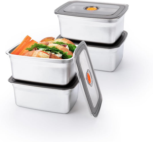 4 PCS Stainless Steel Food Storage Containers(50oz) with Lids Leak Proof & Airtight | Stainless steel freezer Containers,Airtight Bento Lunch Box,For Meal Prep,Fruit,Snack,Freezer