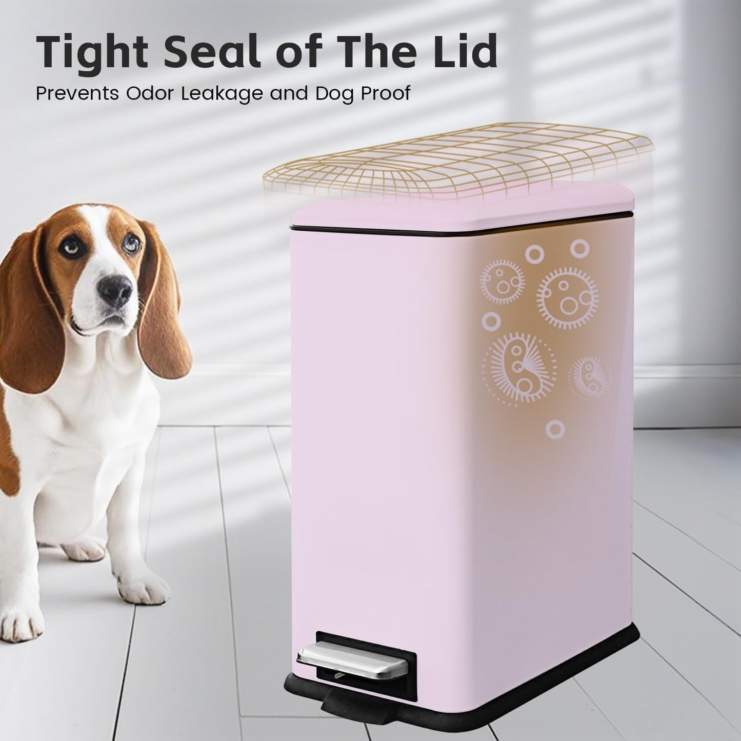 30L/Slim 8 Gallon Stainless Steel Trash Can with Soft-Close Lid & Removable Inner Bucket, Fingerprint-Proof, Odor-Controlled Kitchen Bathroom & Office Waste Bin, Pink