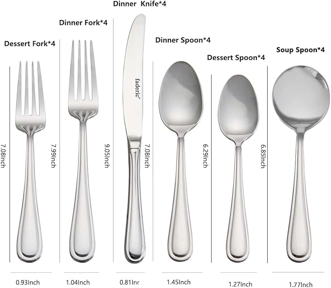 faderic Silverware set, Stainless Steel Flatware Cutlery Set 24 Pieces Set for 4, Knives，Fork And Spoons Set，Silver