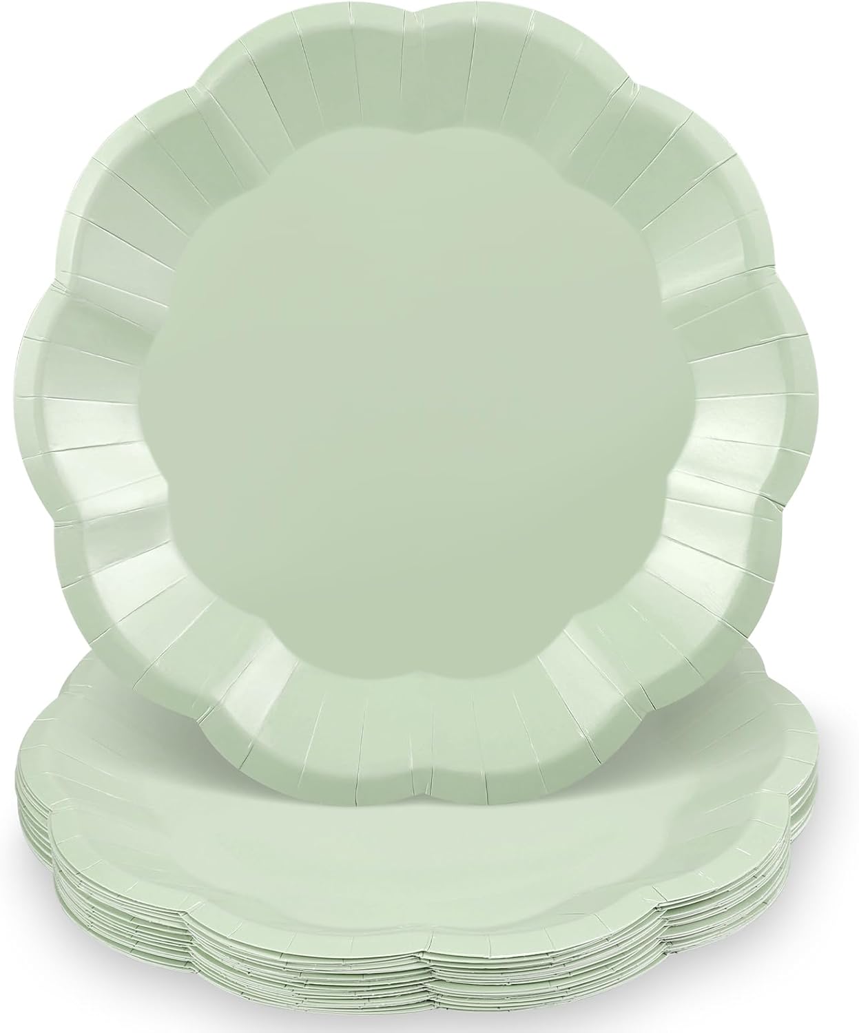 30pcs Sage Green Paper Plates, 9inch Scalloped Sage Green Dessert Dinner Plates Cute Party Plate Disposable Greens Party Supplies for Wedding, Baby Bridal Shower, Birthday