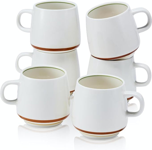 11 Ounce Porcelain Coffee Mugs Set of 6 with Handle Perfect for Coffee, Tea, Milk, Chocolate and Latte, Ceramic Coffee Cups Set for Man and Woman (Cozy Orange)