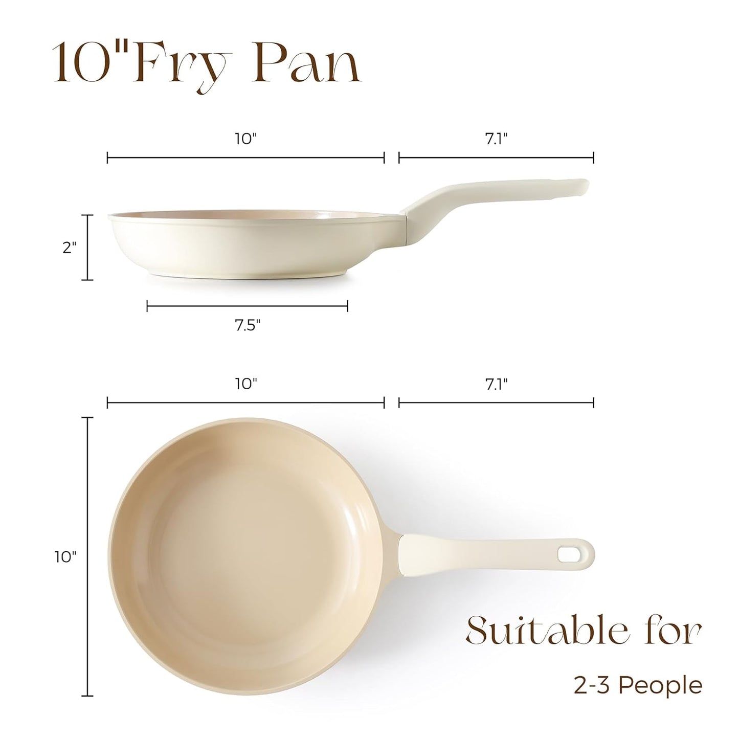 PRICUSIS Nonstick Ceramic Frying Pan, 8/10 Inch Skillet with Stay Cool Handle, Fully Coated, Induction Compatible & Oven Safe, 100% Dishwasher Safe, PTFE PFAS & PFOA Free（10 Inch, Coconut White）