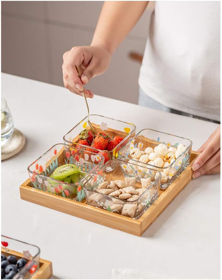 9 OZ Small Flower Candy Dish Cute Floral Candy Bowl Mini Square Daisy Glass Bowl for Dessert,Snack,Fruit,Icecream,Yogurt,Dipping,Prep,Clear Serving Bowl