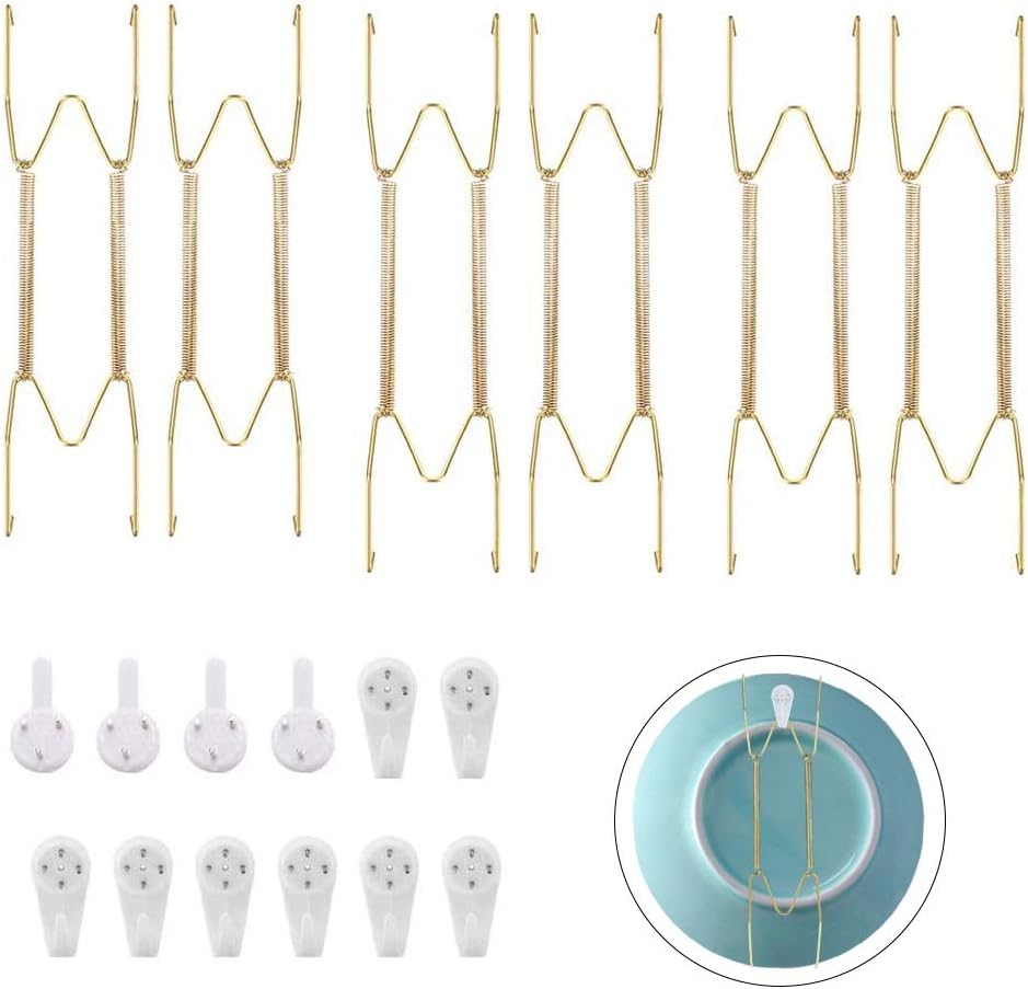 12 Pack Wall Plate Hangers 6/8/10 Inch Invisible Vertical Plate Holders with 12Pcs Wall Hooks for Decorative Plates Antique Plates and Art