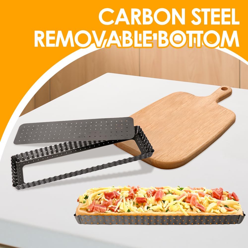 Rectangle Tart Pan with Removable Bottom, 14 Inch Perforated Tart Quiche Pan Nonstick Pie Pan with Oil & Dish Brush, Baking Tray with Loose Bottom for Fluted Pies, Quiche,Tart