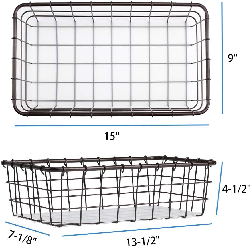 4 Pack Large Wire Baskets, 15" x 9" Metal Wire Basket for Pantry Organizers, Kitchen, Bathroom, Office, Stackable Storage Baskets, Bronze