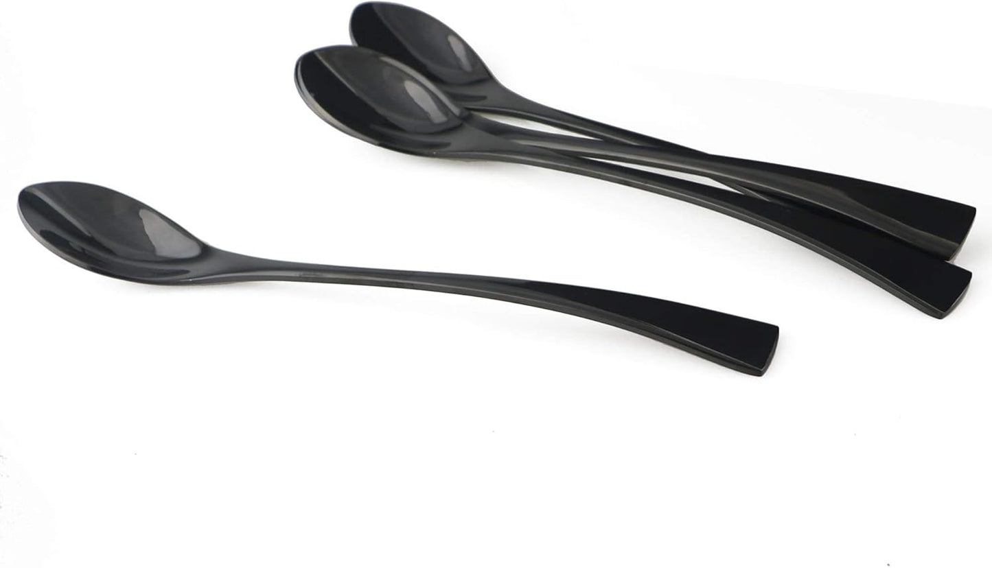 4-Pieces 18/10 Stainless Steel Long Handle Mixing Spoon, Stirring for Ice Tea Coffee, Mirror Polishing Black