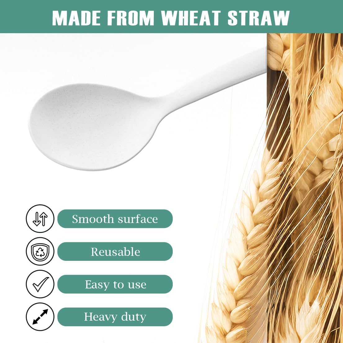 8 Pack 10" Large Reusable Plastic Wheat Straw Serving Spoon Set, 4 Serving Spoons & 4 Slotted Spoons, Kitchen Mixing Serving Spoon for Buffet Chafing Dish Catering (White, Not for Cooking)