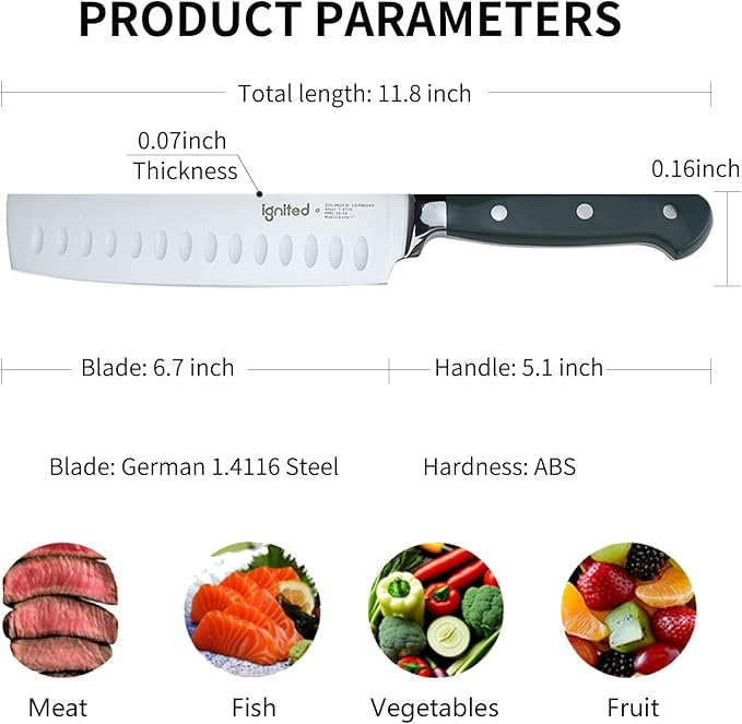 6.7 Inch Nakiri Knife, 1.4116 German High Carbon Steel Chef Knife, Kitchen Knife with Ergonomic ABS Handle,Various Vibrant Colors Meat Cleaver, Small Butcher Knife with Gift Box
