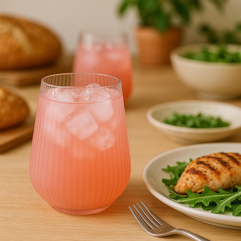 40 count Origami Ripple Unbreakable Stemless Plastic Wine Champagne Whiskey Glasses Elegant Durable Disposable Indoor Outdoor Ideal for Home, Bars, Wedding, Ribbed 12 Ounce Cups (Pink)