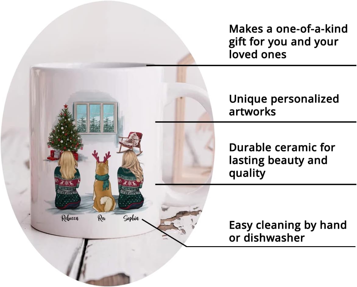Gossby Personalized Dog Mug - Life is Better with a Dog (2 Girls - Dog) - Customized Christmas Coffee Mug for Dog Moms - Purfect Gifts for Women on Christmas - 11oz, 15oz White, Two-tone Dog Mom Mug