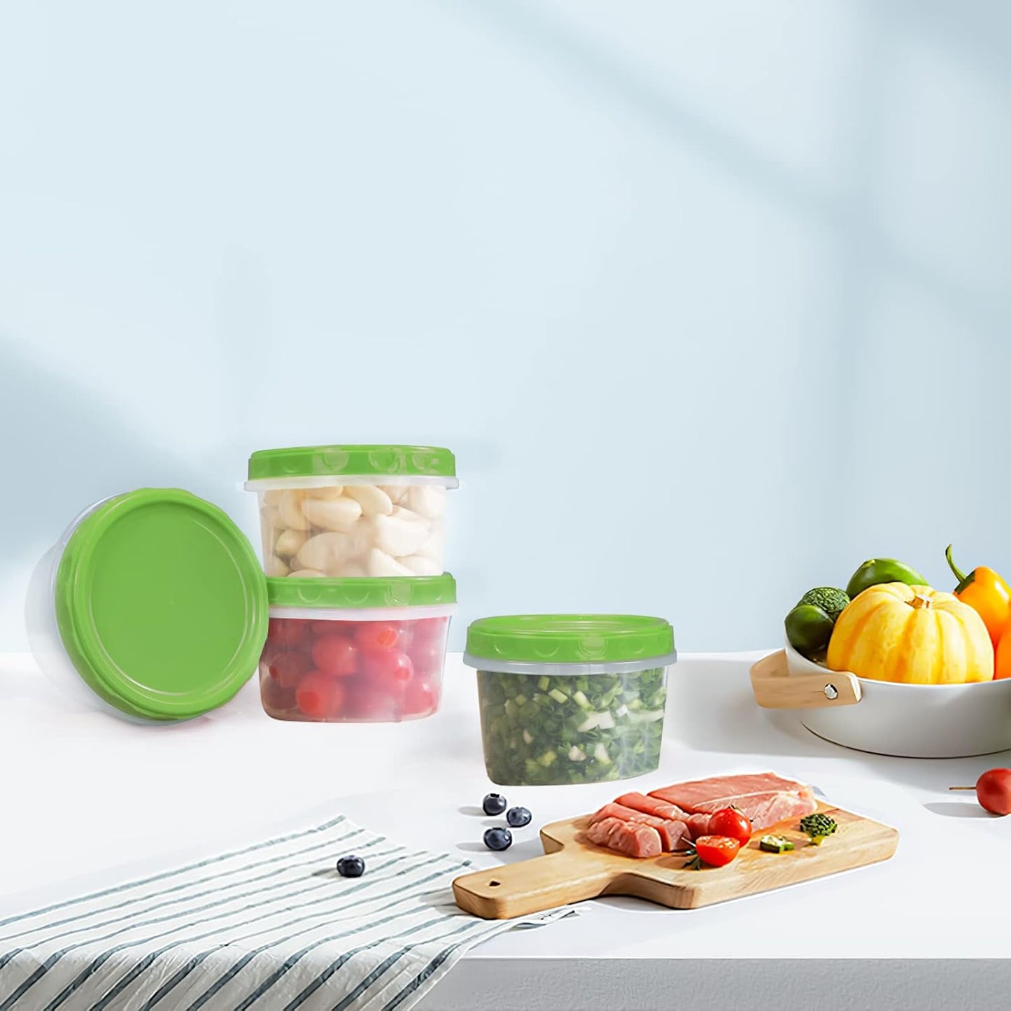 8 Ounce reuseable small plastic freezer storage container jars with screw lid for food snacks lunch(16Pcs, Green)