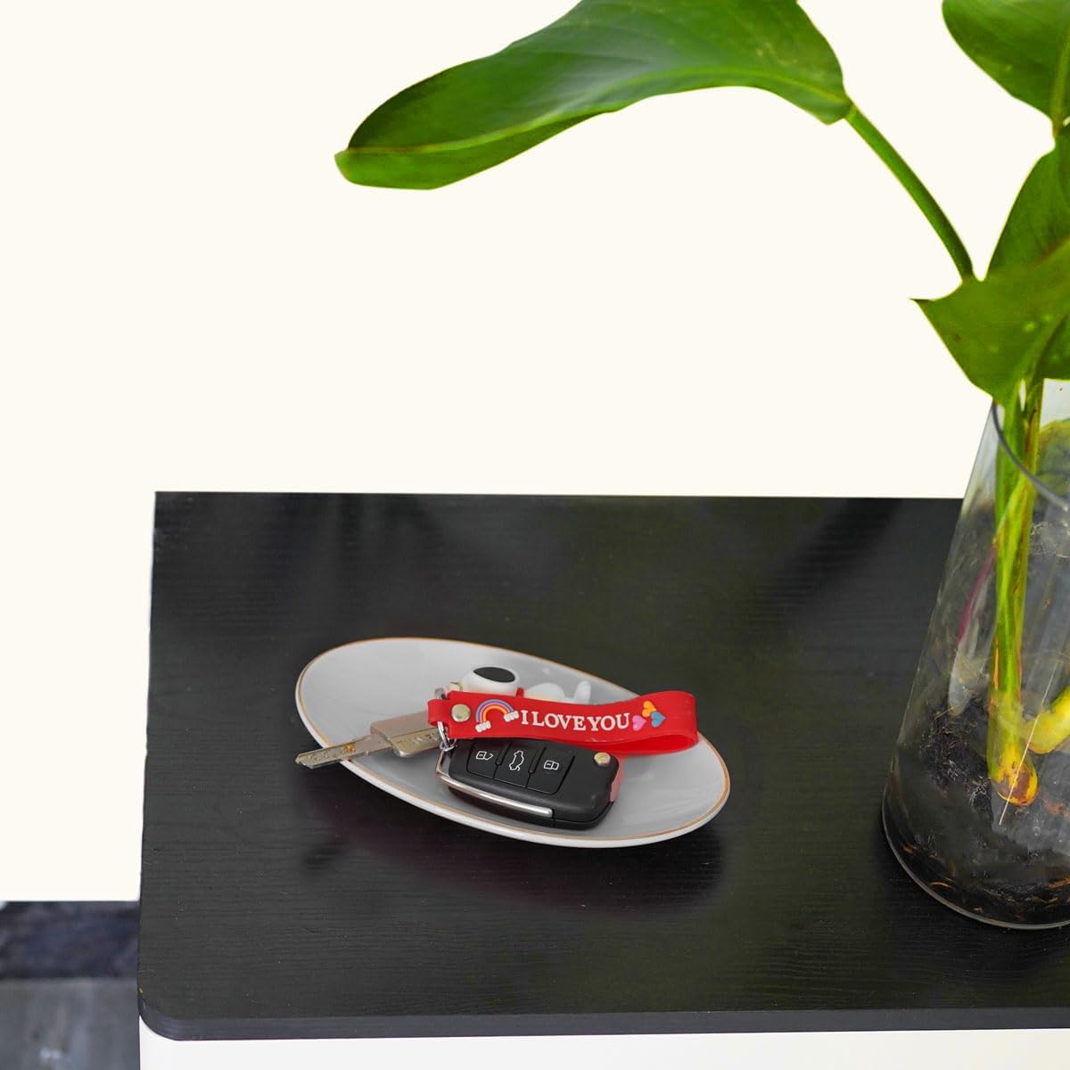 HANKOR Ceramic Key Bowl for Entryway Table, 7 x 4 Key Dish Tray Catch All Bowl, Small Decorative Bowl for Key Jewelry Ring, Gray