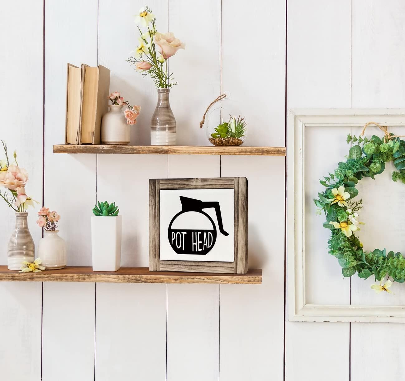 XJCUG Pot Head Wood Plaque Sign, Box Wood Plaques Desk Décor, Rustic Pot Head Coffee Sign, Café Tabletop Décor, Pot Head Kitchen Sign, Wooden Décor for Coffee Bar, Coffee Station Décor 5.9×5.9inch