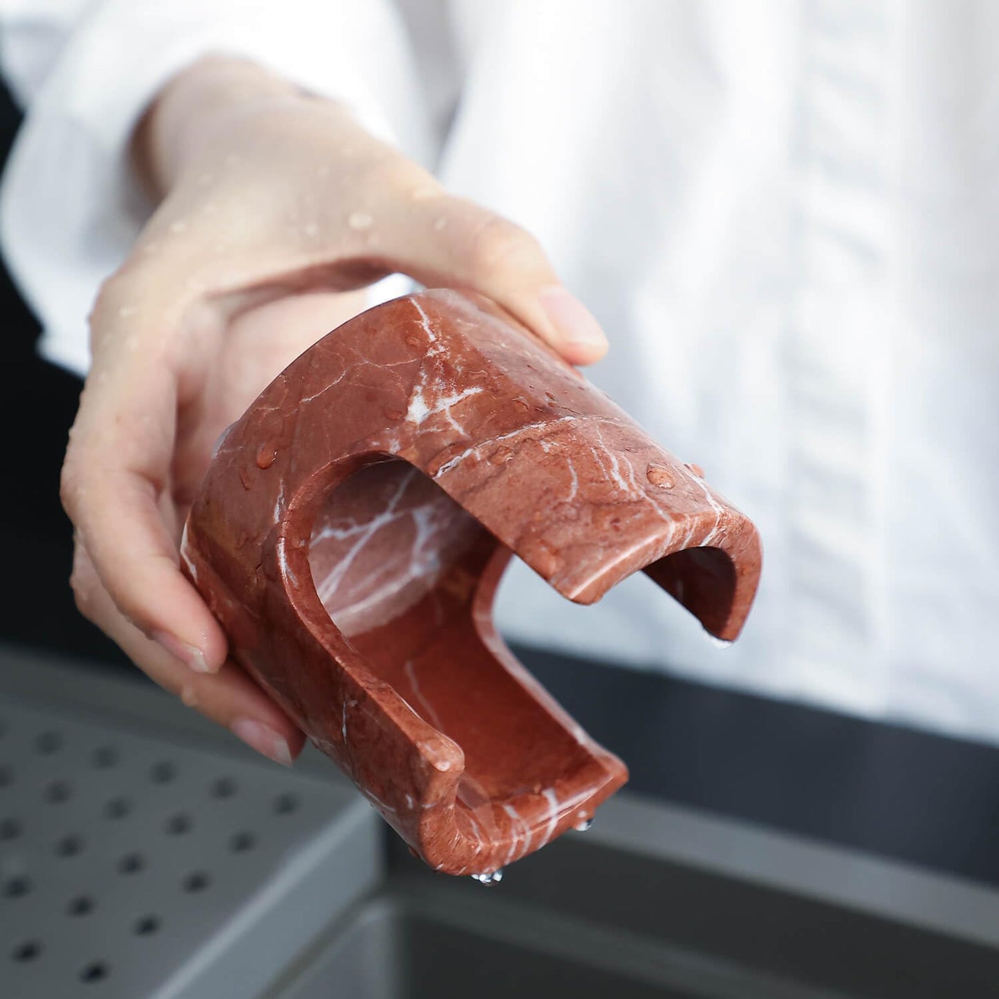 Travertine Marble Sponge Holder for Kitchen Counter - Natural Stone Dish Drying Rack, Sponge Caddy for Sink Organizer - Durable & Stylish Kitchen Decor (Rosso Red Marble)