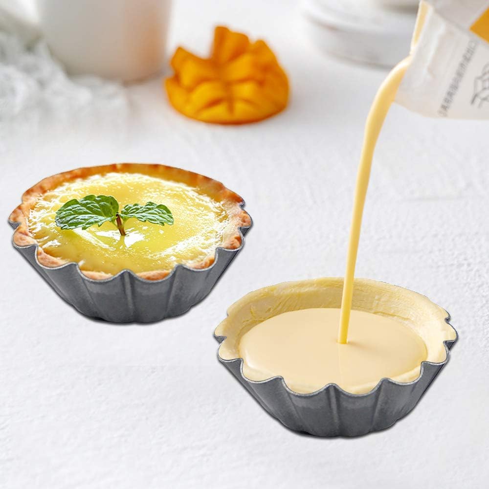 DaKuan 12 Packs Egg Tart Mold, Cupcake Cake Muffin Mold Mini Pie Pans Tin Pan Baking Tool, Carbon Steel- 2.6 Inch