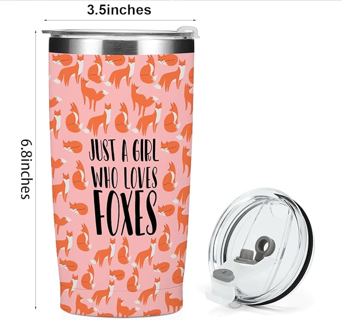 Cute Fox Print Tumbler,Fox Gifts 20 oz Stainless Steel Coffee Mug，Travel Cup，Insulated Cup with Lid for Car, Perfect Gifts for Foxes Lovers Girl Sister Friend Bestie Christmas Birthday