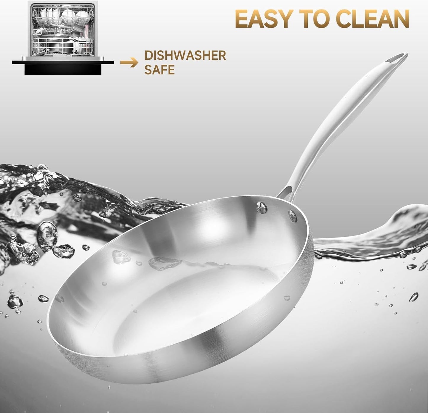 LOLYKITCH 8.5 Inch Tri-Ply Stainless Steel Frying Pan,Small Skillet,Induction Cooking Pan,Dishwasher and Oven Safe,Rivet Handle