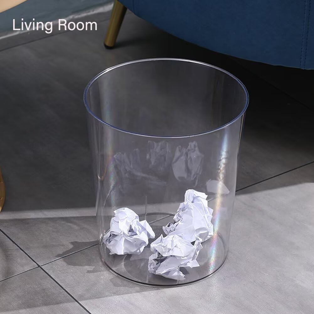 Bathroom Trash Can 7.5 x 6.3 x 8.1 Inch Small Trash Can Plastic Wastebasket Large Capacity Clear Round Garbage Can for Bathroom Bedroom Office Kitchen Dorm Room (M)