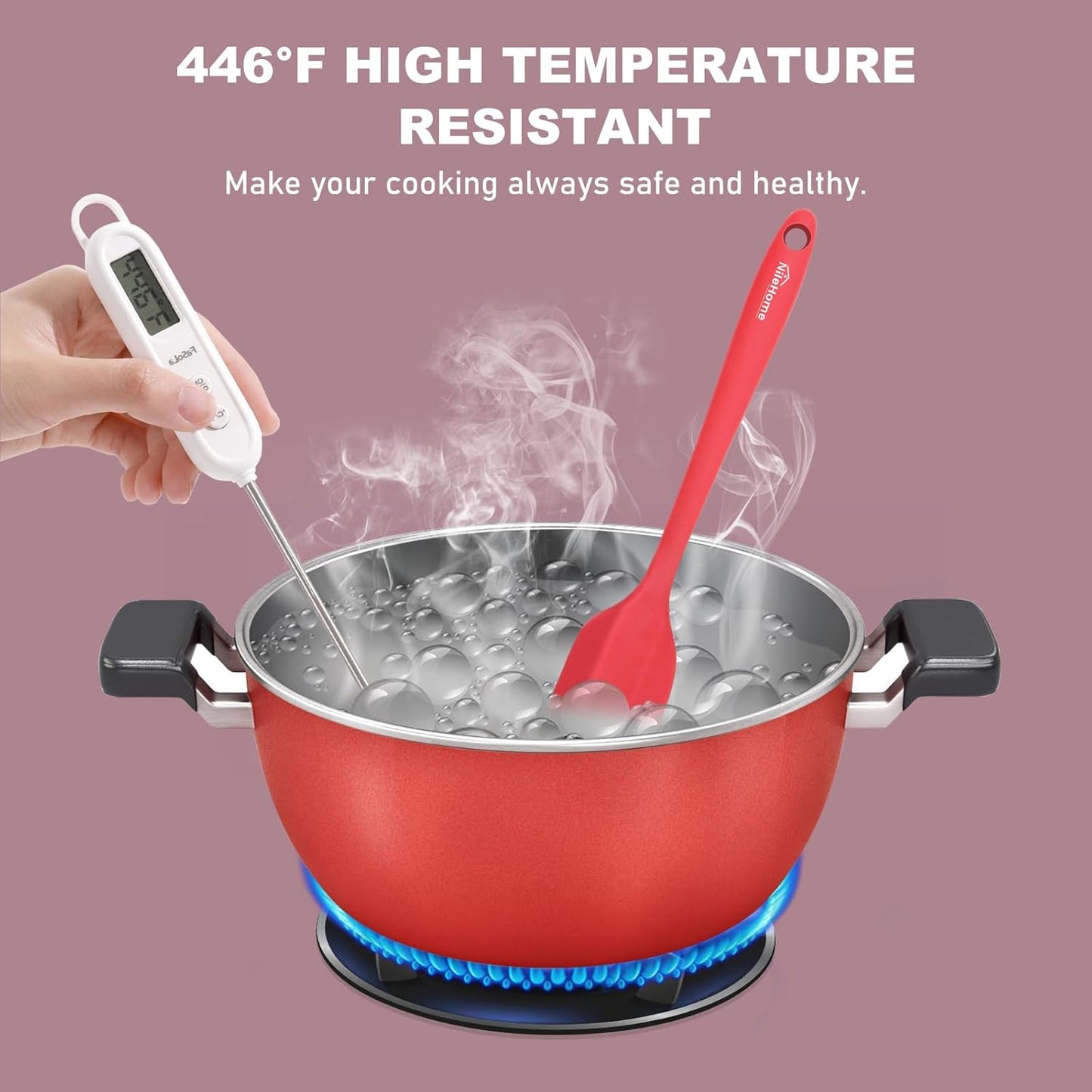 NileHome Silicone Spatula Set 6 Packs Food Grade Kitchen Utensils with Silicone Brush Heat Resistant BPA-free Rubber Spatula for Scraping, Baking, Cooking, Mixing, Red