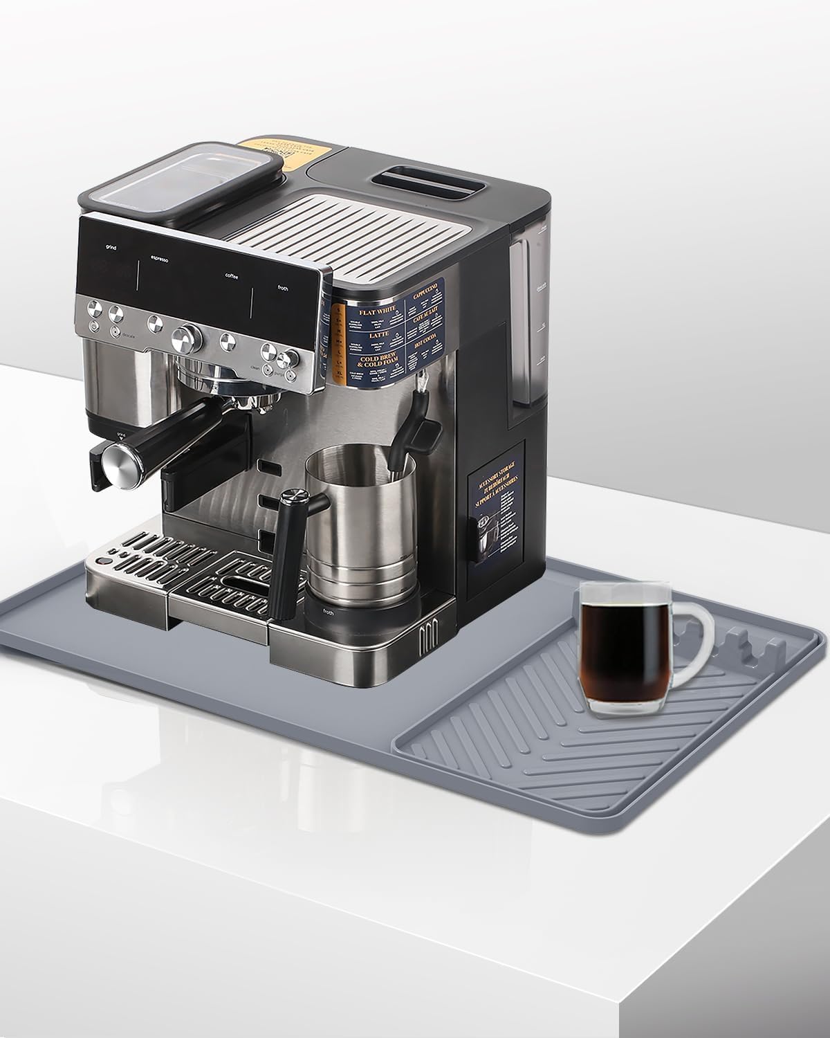 Non-Slip Protective Mat for Ninja Luxe ES601 & ES701 Espresso Machines, Heat-Resistant Rubber-Backed Dish Drying Rack Pad, Super Absorbent Stain-Masking Kitchen Sink Mat, Easy Clean Dark Gray