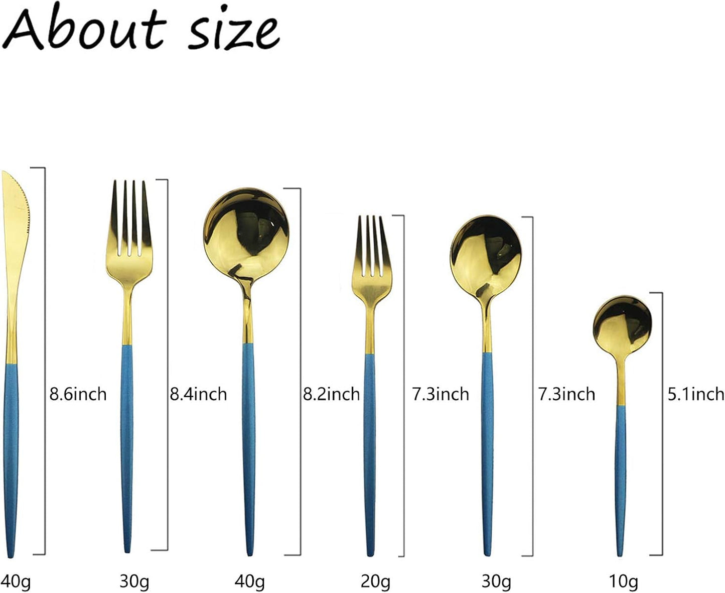 JASHII 18/10 Silver Silverware Set Stainless Steel Flatware Utensils Set Gold Cutlery Set| 24-Piece Modern Cubiertos Dorados| BEST Birthday Wedding Gift (4 sets, Blue Handle Gold Mirror Polish)